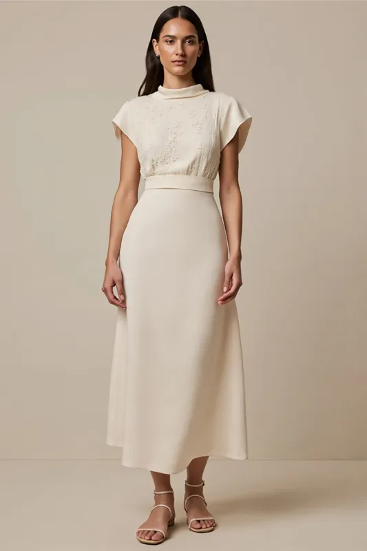 A Line High Neck Cap Sleeve Ivory Work Dress sold by Zapaka
