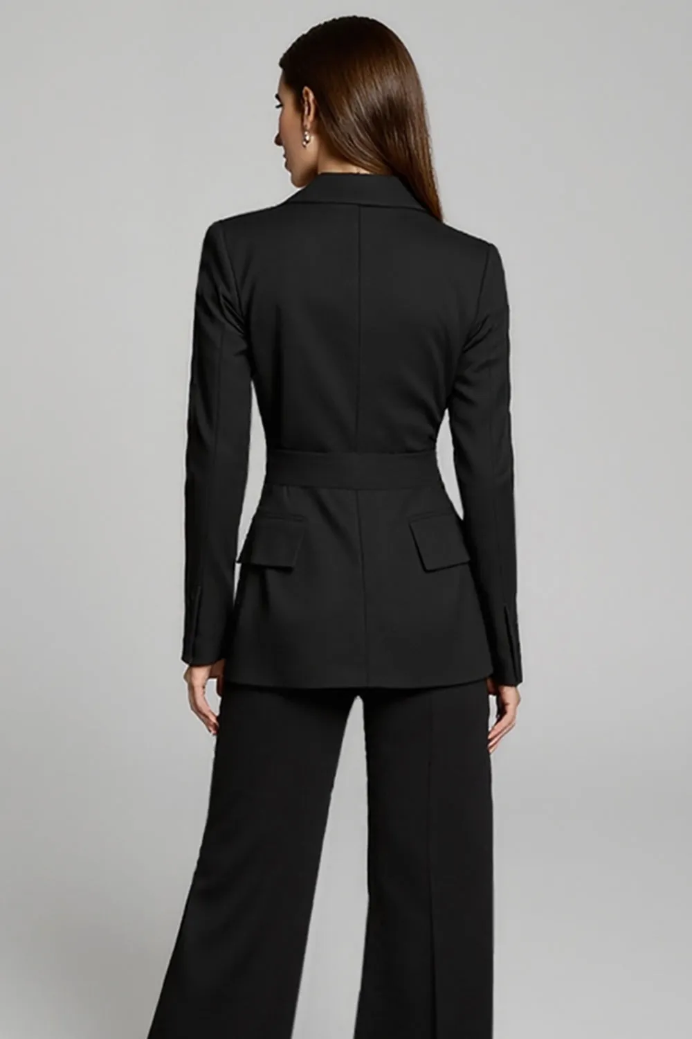 Long Sleeve Notched Lapel Black Work Dress sold by Zapaka product image thumbnail 4
