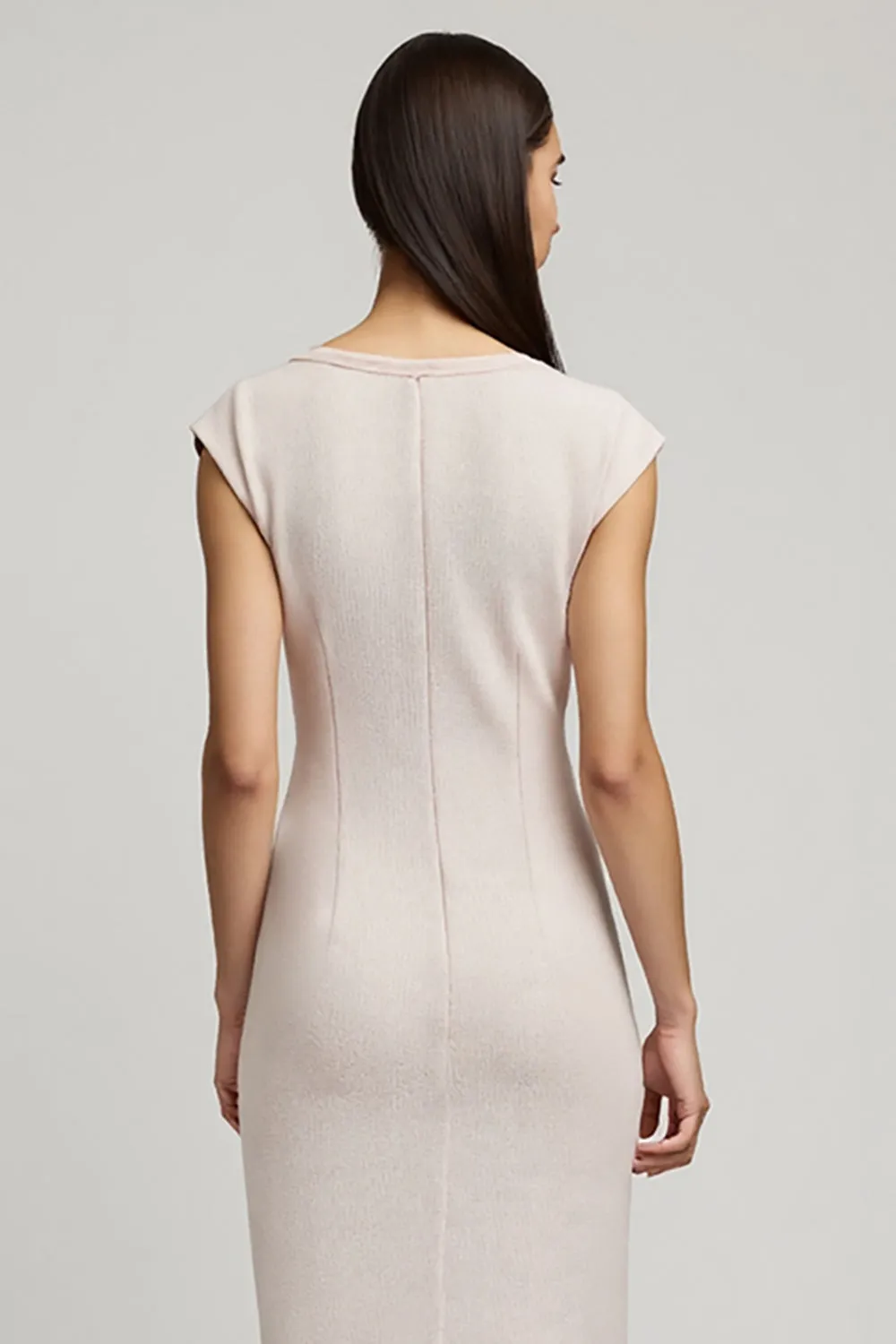 Sheath Cap Sleeve Midi Light Pink Work Dress With Slit sold by Zapaka product image thumbnail 4