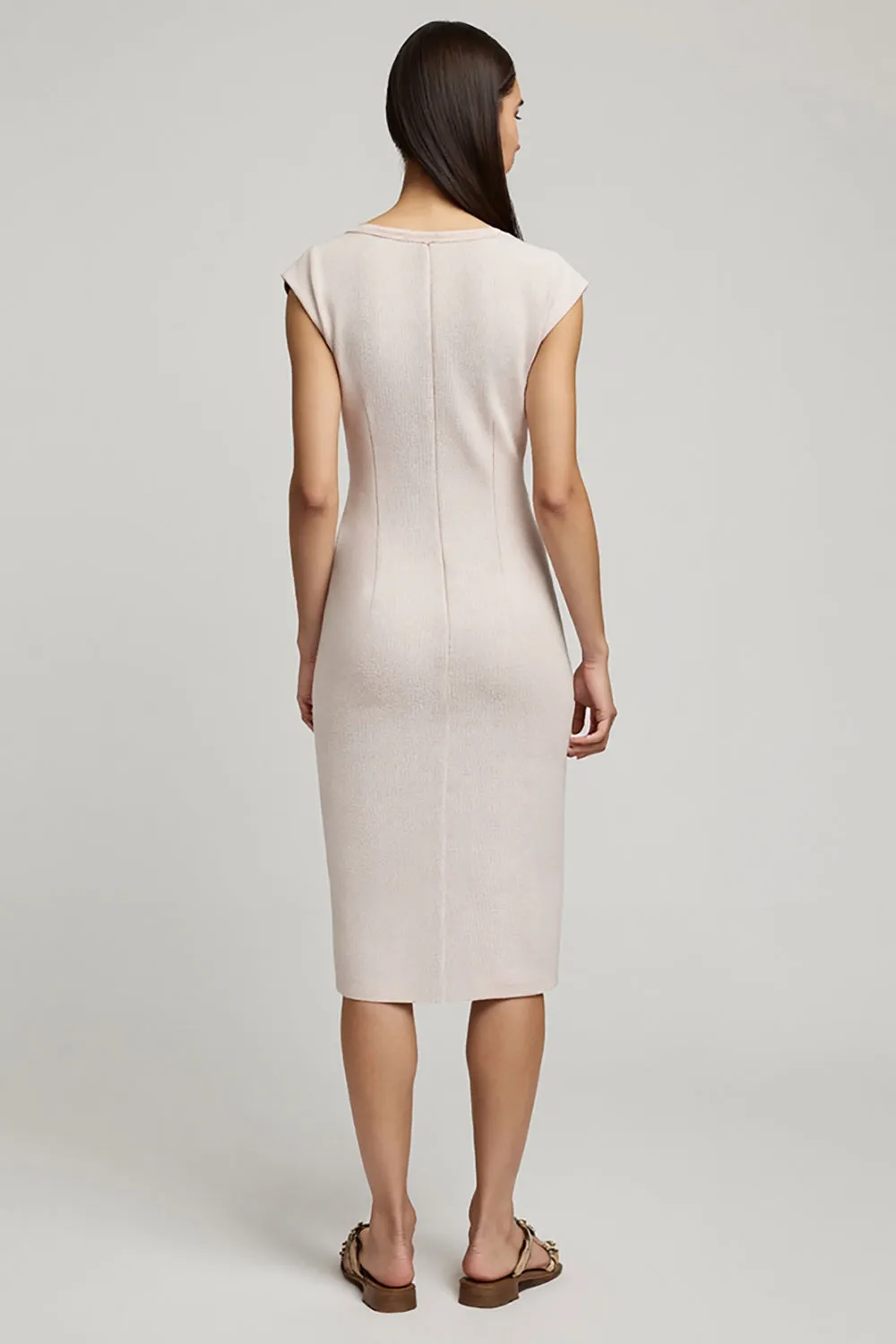 Sheath Cap Sleeve Midi Light Pink Work Dress With Slit sold by Zapaka product image thumbnail 2