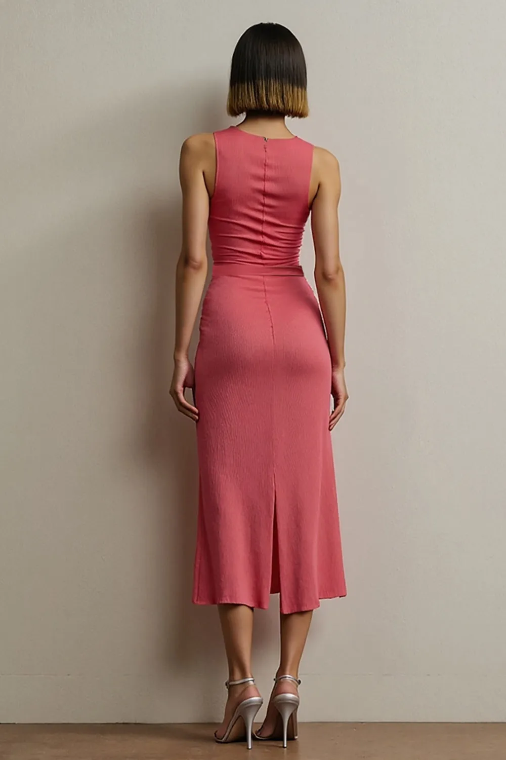 Simple Red Sheath Round Neck Work Dress sold by Zapaka product image thumbnail 2
