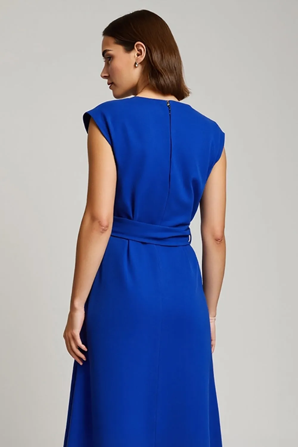 V Neck Royal Blue A Line Work Dress with Bowknot sold by Zapaka product image thumbnail 4