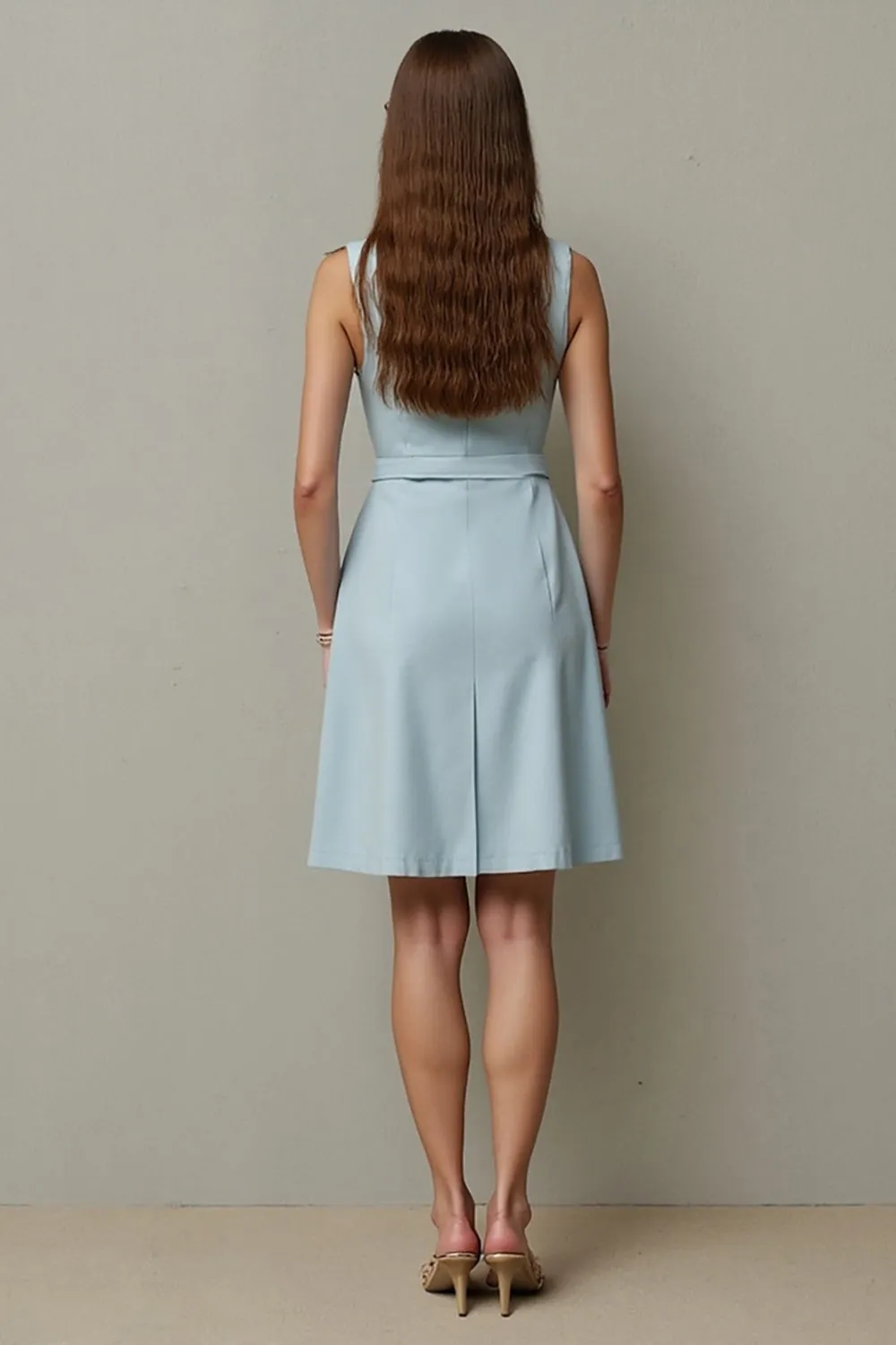 Light Blue A Line Belt Midi Work Dress sold by Zapaka product image thumbnail 2