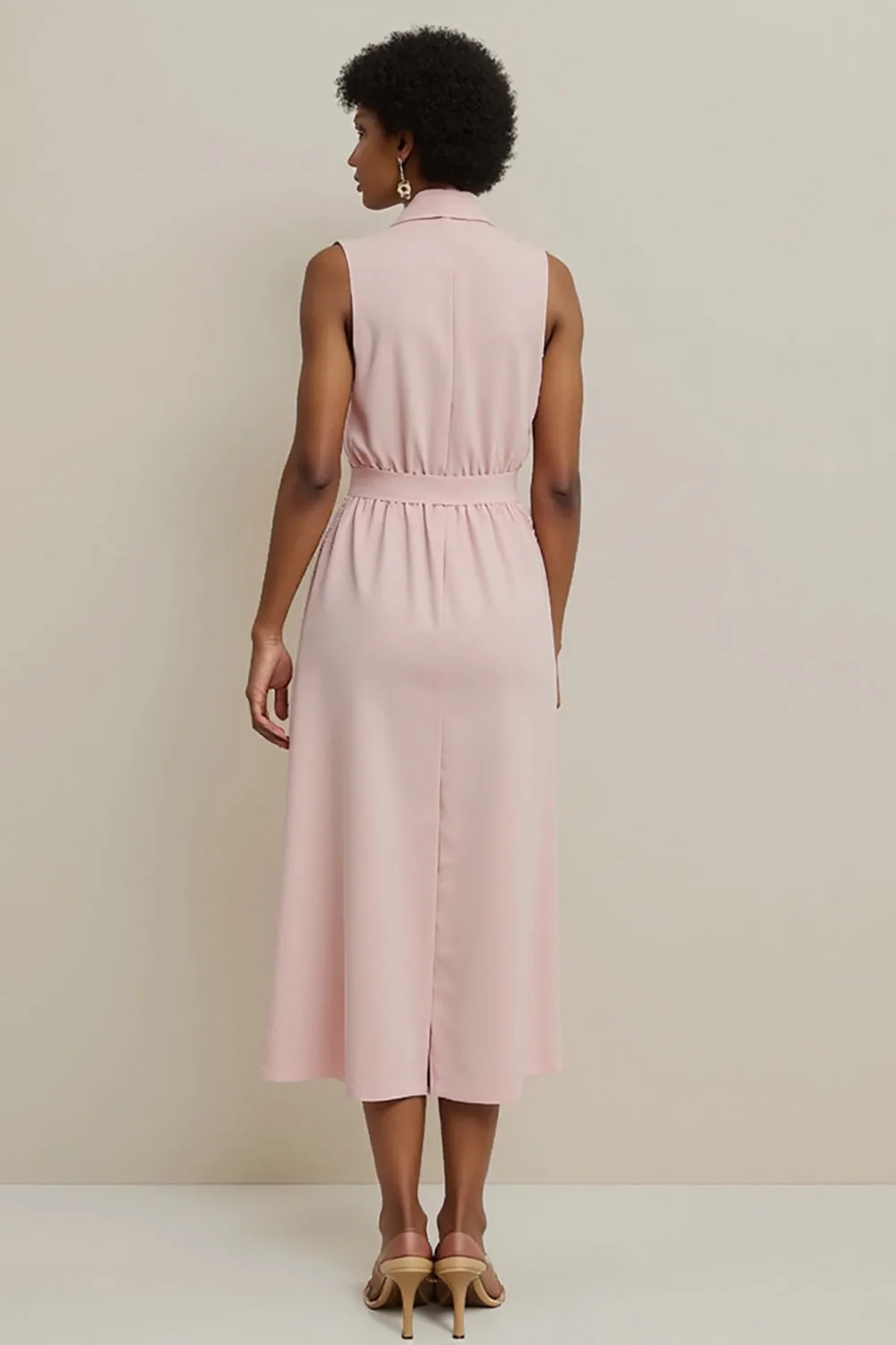 Pink Satin Shawl Lapel Bodycon Work Dress with Bow sold by Zapaka product image thumbnail 2