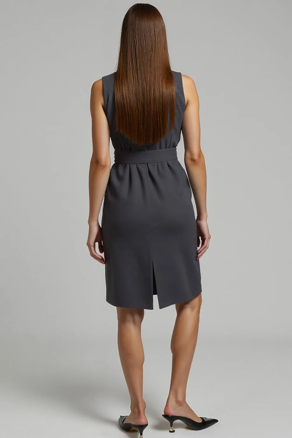 Dark Grey Bodycon Midi Work Dress with Belt sold by Zapaka product image thumbnail 2