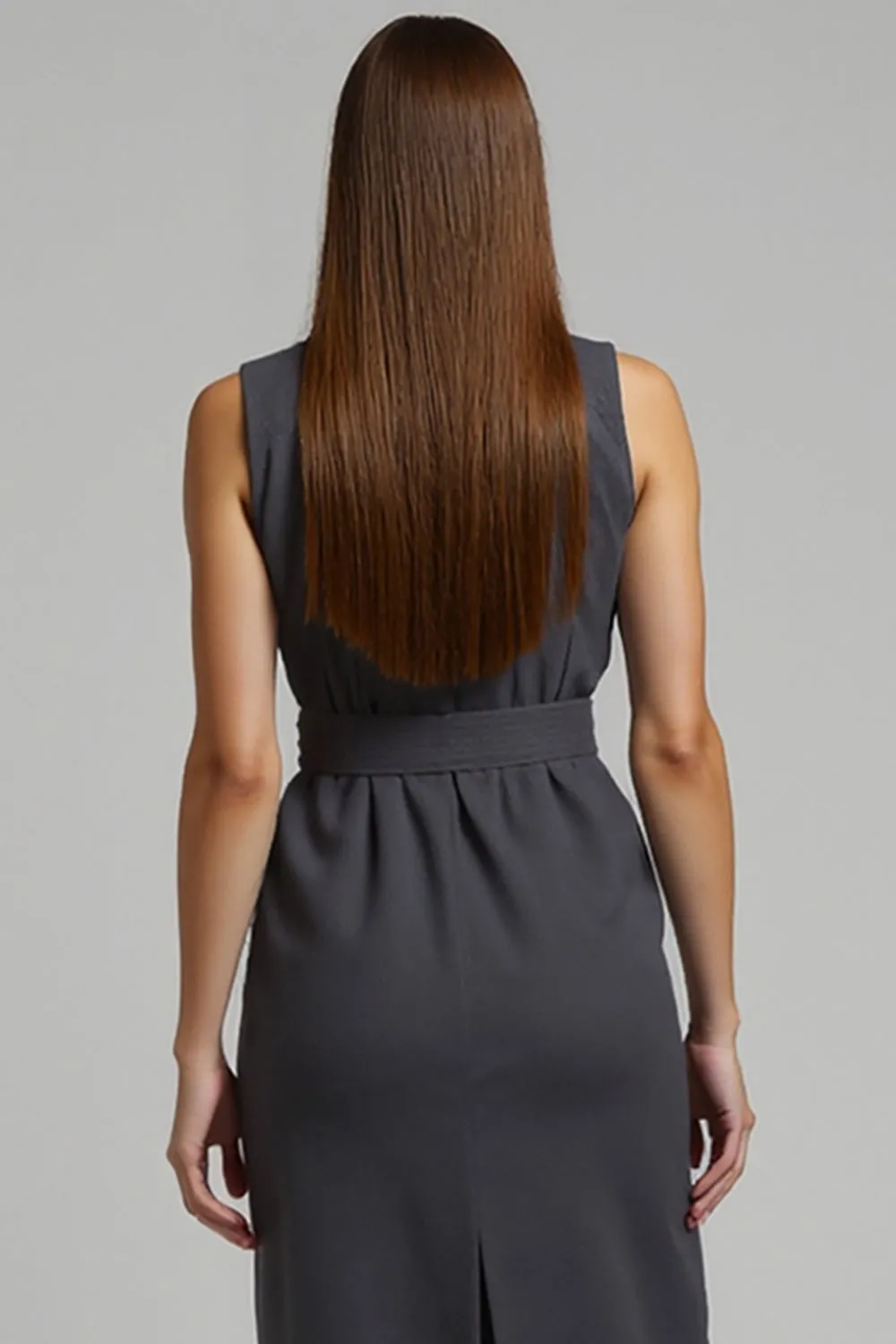 Dark Grey Bodycon Midi Work Dress with Belt sold by Zapaka product image thumbnail 4