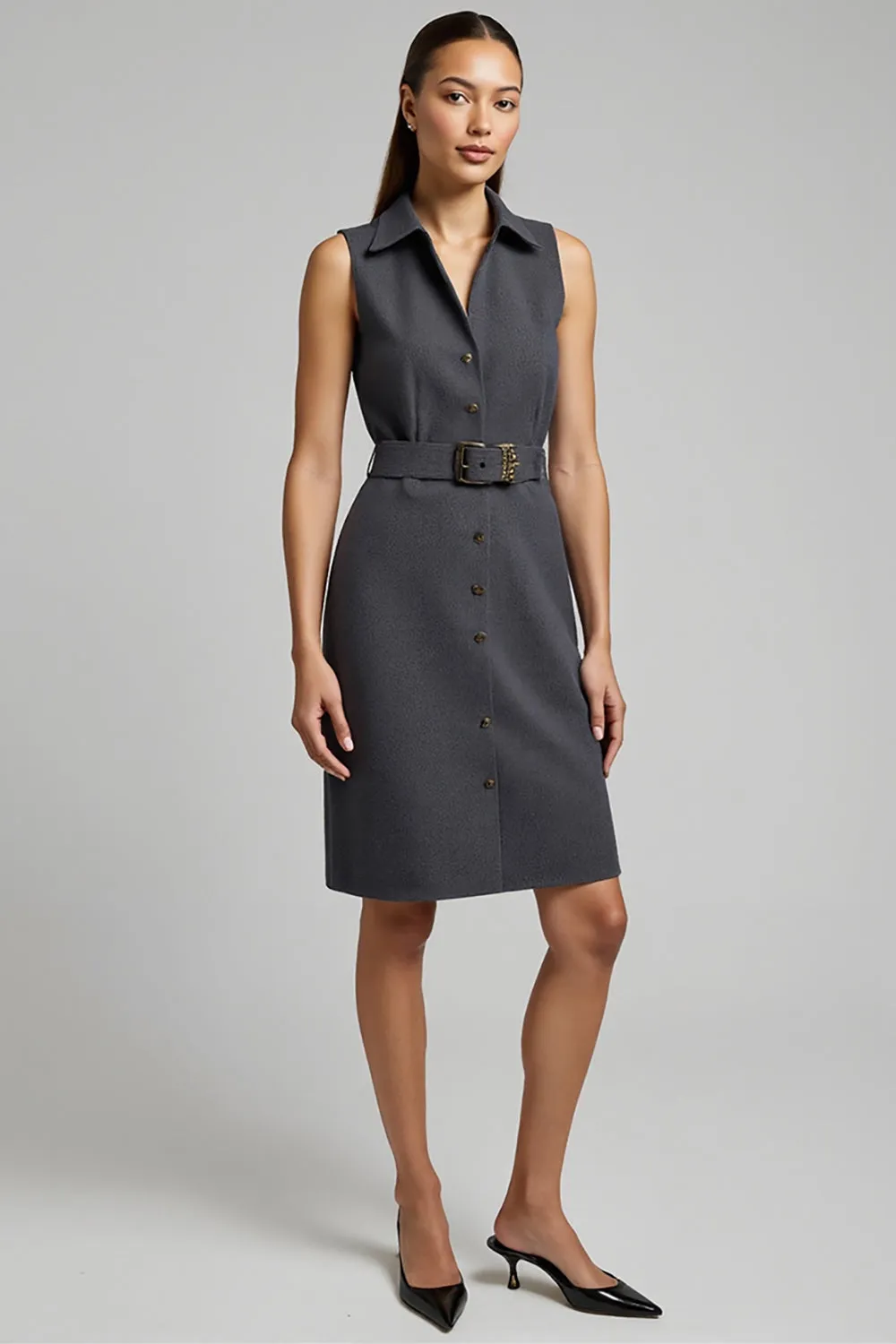 Dark Grey Bodycon Midi Work Dress with Belt sold by Zapaka