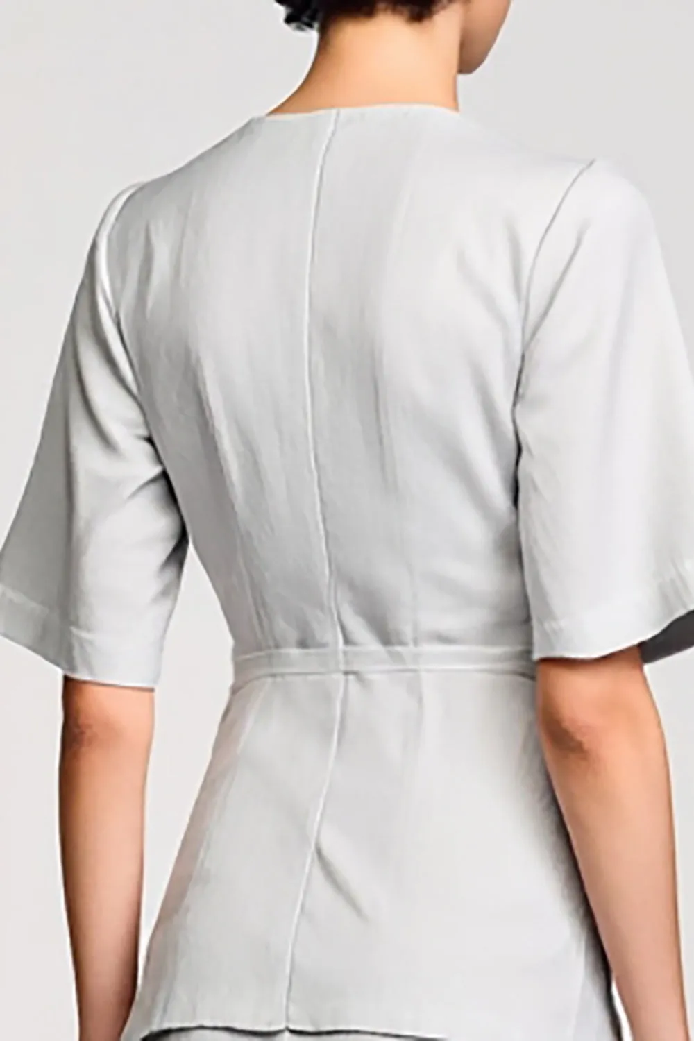 Grey Satin 2 Piece Round Neck Midi Business Suits with Half Sleeves sold by Zapaka product image thumbnail 4