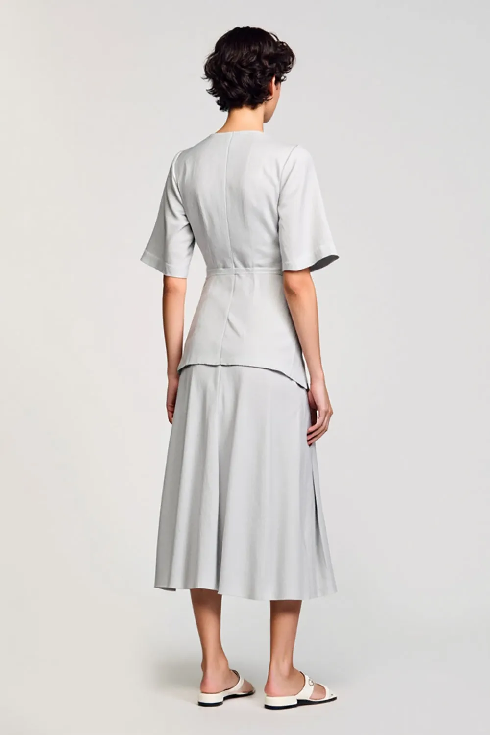 Grey Satin 2 Piece Round Neck Midi Business Suits with Half Sleeves sold by Zapaka product image thumbnail 2