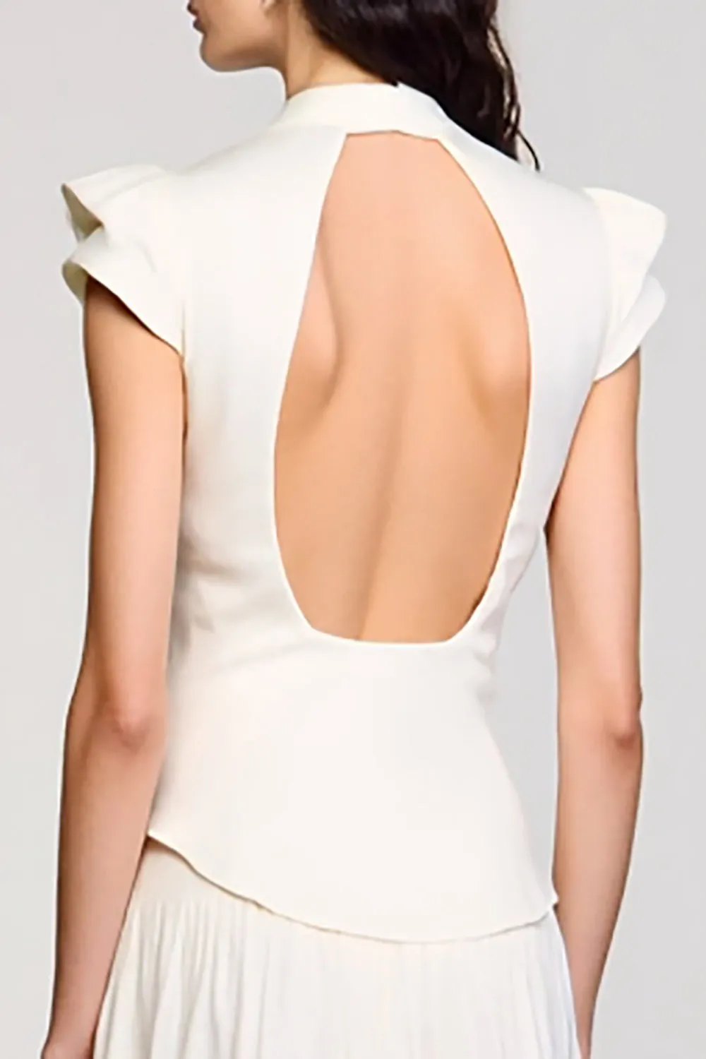 Ivory Shawl Lapel 2 Piece Midi Business Suits with Cap Sleeves sold by Zapaka product image thumbnail 4