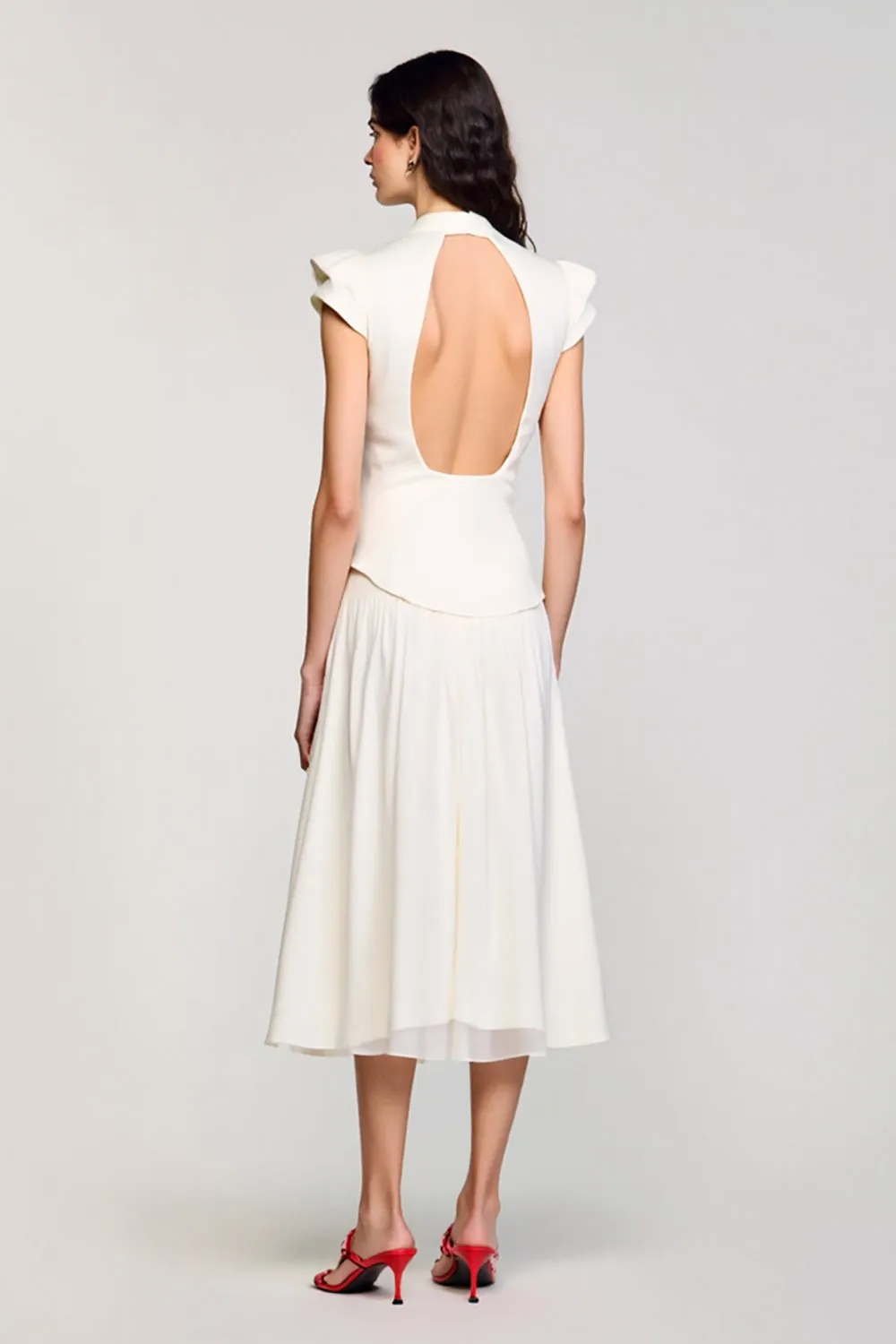 Ivory Shawl Lapel 2 Piece Midi Business Suits with Cap Sleeves sold by Zapaka product image thumbnail 2