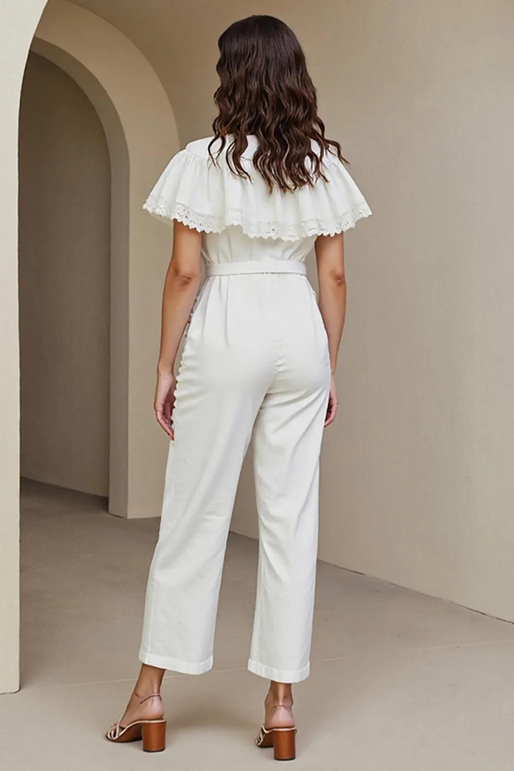 White Round Neck Long Women Jumpsuits with Lace sold by Zapaka product image thumbnail 2
