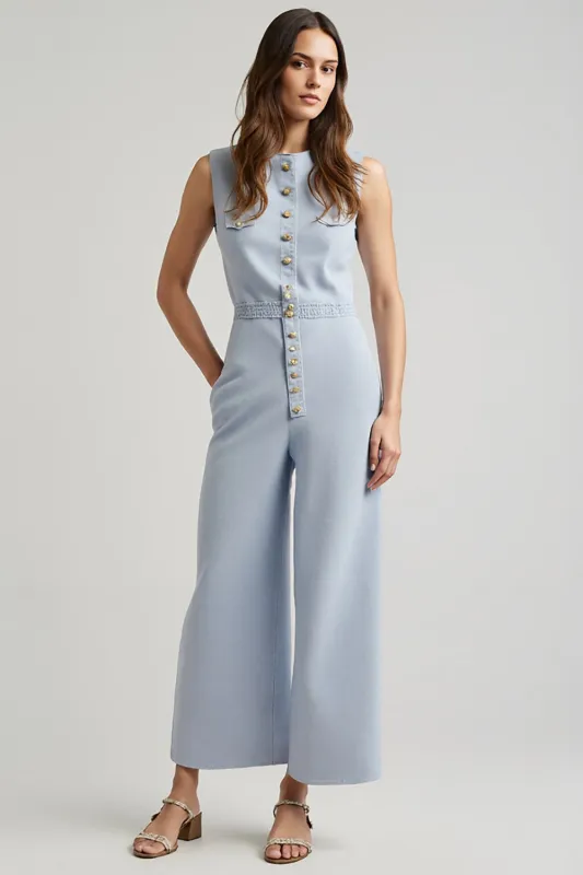 Blue Satin Long Work Jumpsuit sold by Zapaka