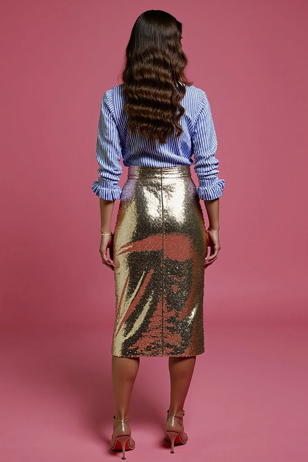 Blue and Golden Bodycon 2 Piece Sequins Holiday Dress with Slit sold by Zapaka product image thumbnail 2