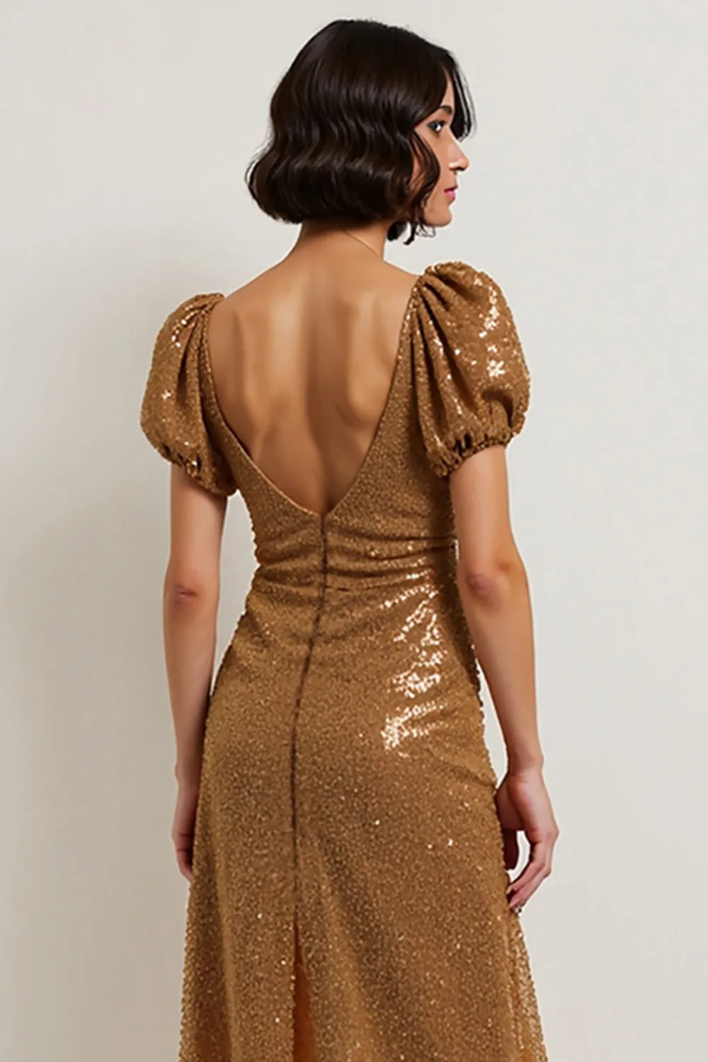 Sparkly Brown Lace A Line Midi Holiday Dress with Sleeves sold by Zapaka product image thumbnail 4
