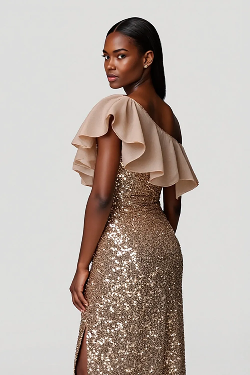 Sparkly Champagne Sheath Sequins Long Holiday Dress sold by Zapaka product image thumbnail 4