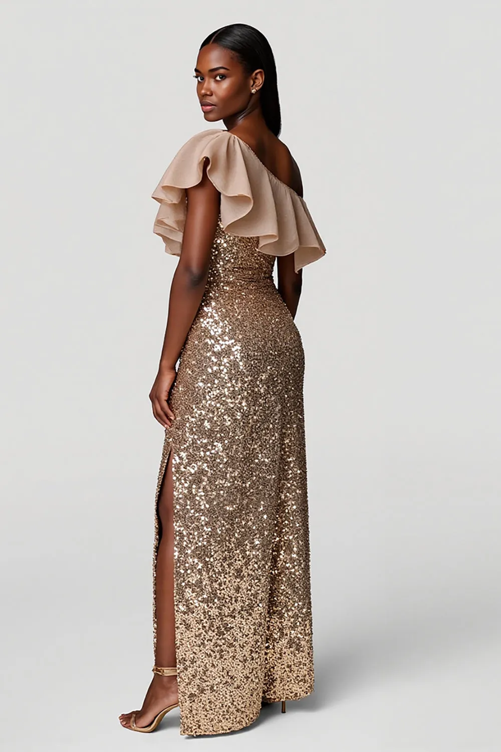 Sparkly Champagne Sheath Sequins Long Holiday Dress sold by Zapaka product image thumbnail 2
