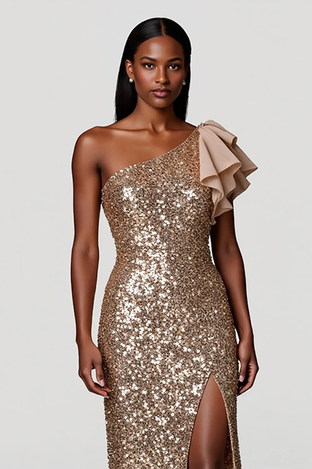 Sparkly Champagne Sheath Sequins Long Holiday Dress sold by Zapaka product image thumbnail 3