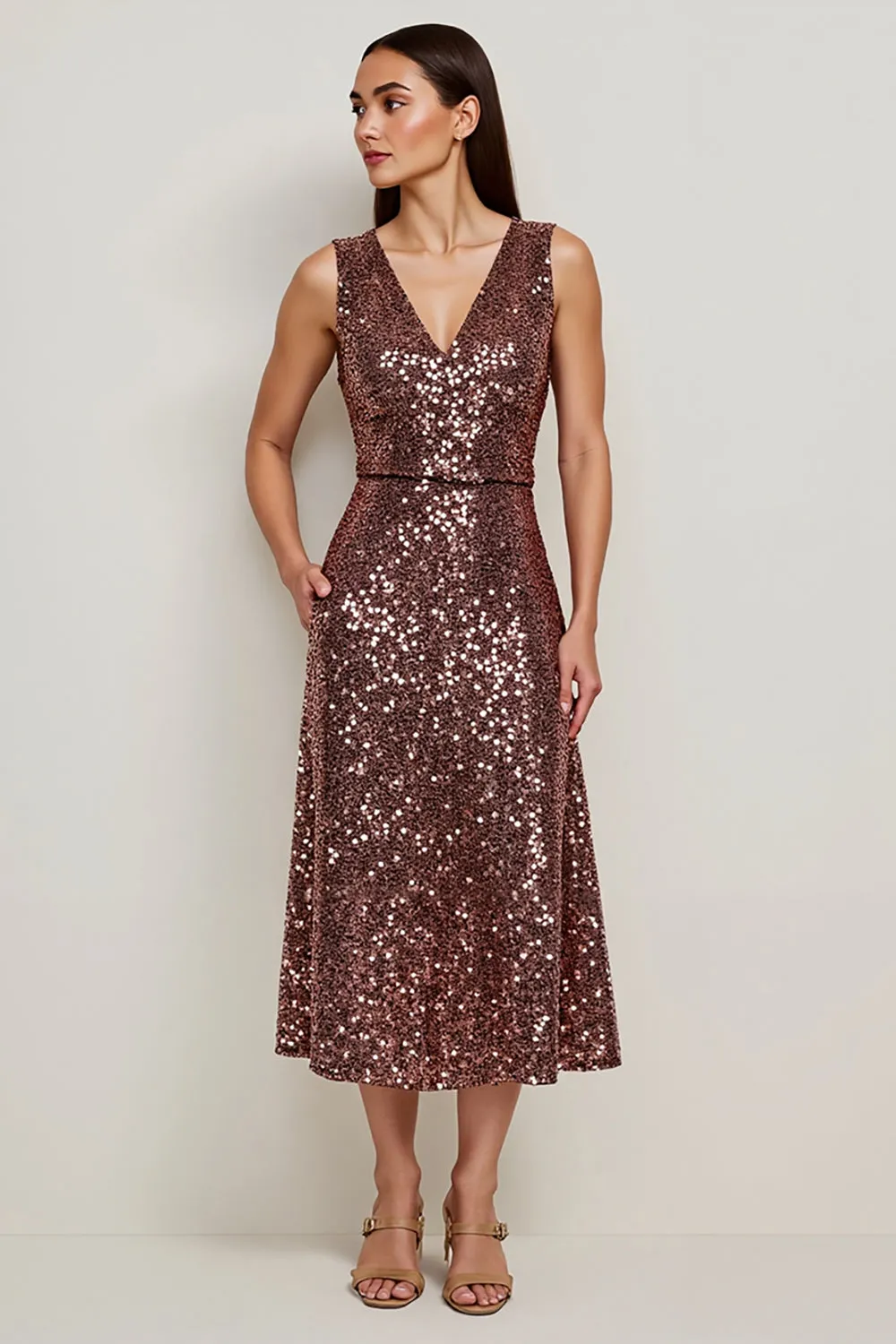 Sparkly Coffee Sequins Sheath Holiday Dress sold by Zapaka product image thumbnail 3