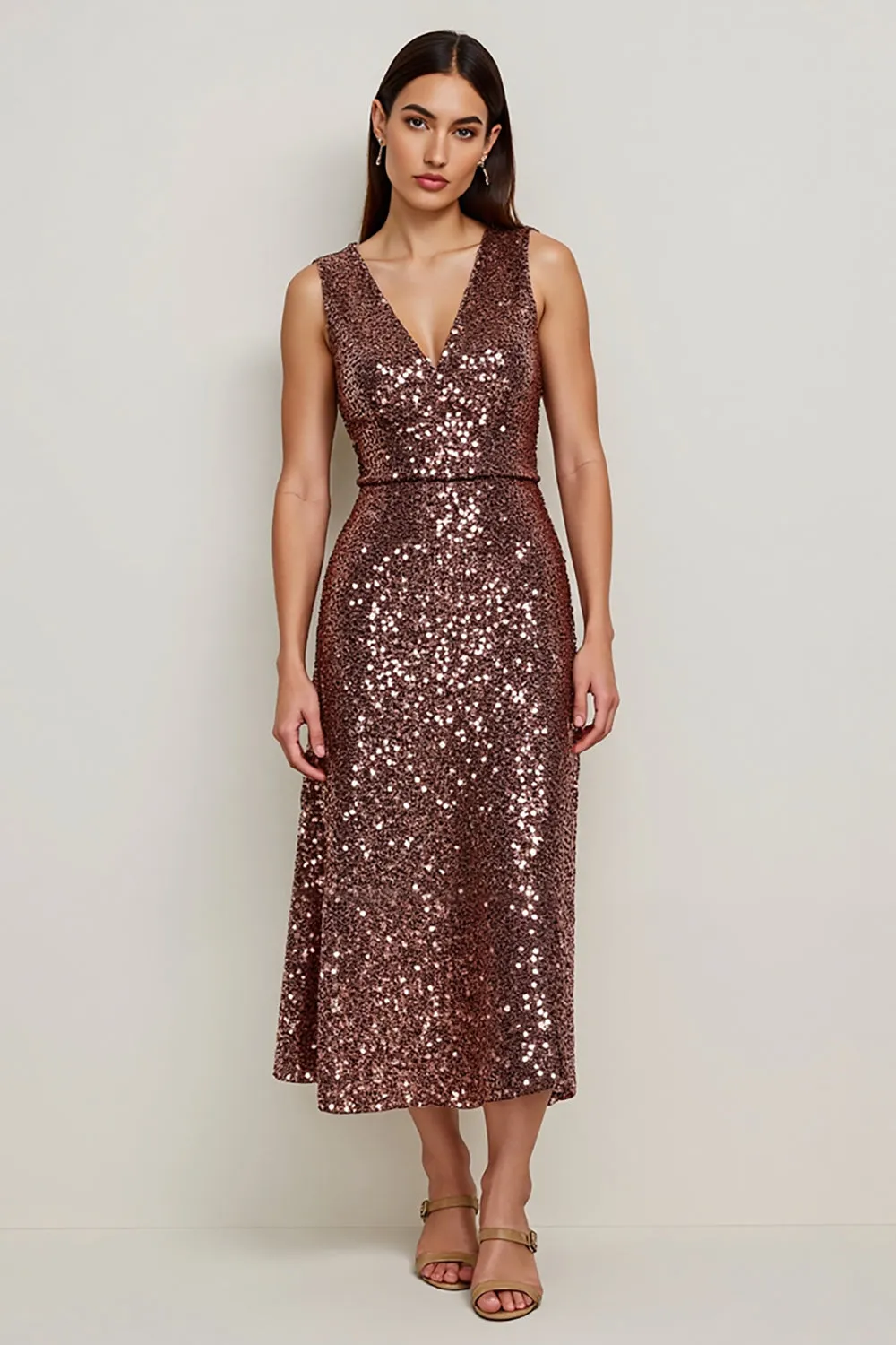 Sparkly Coffee Sequins Sheath Holiday Dress sold by Zapaka