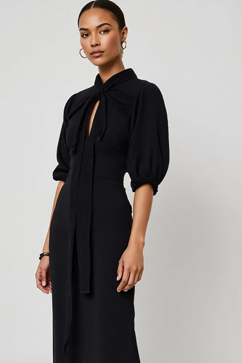 Black A Line Keyhole Semi Formal Dress with Sash sold by Zapaka product image thumbnail 3