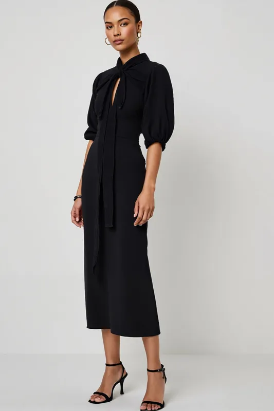 Black A Line Keyhole Semi Formal Dress with Sash sold by Zapaka