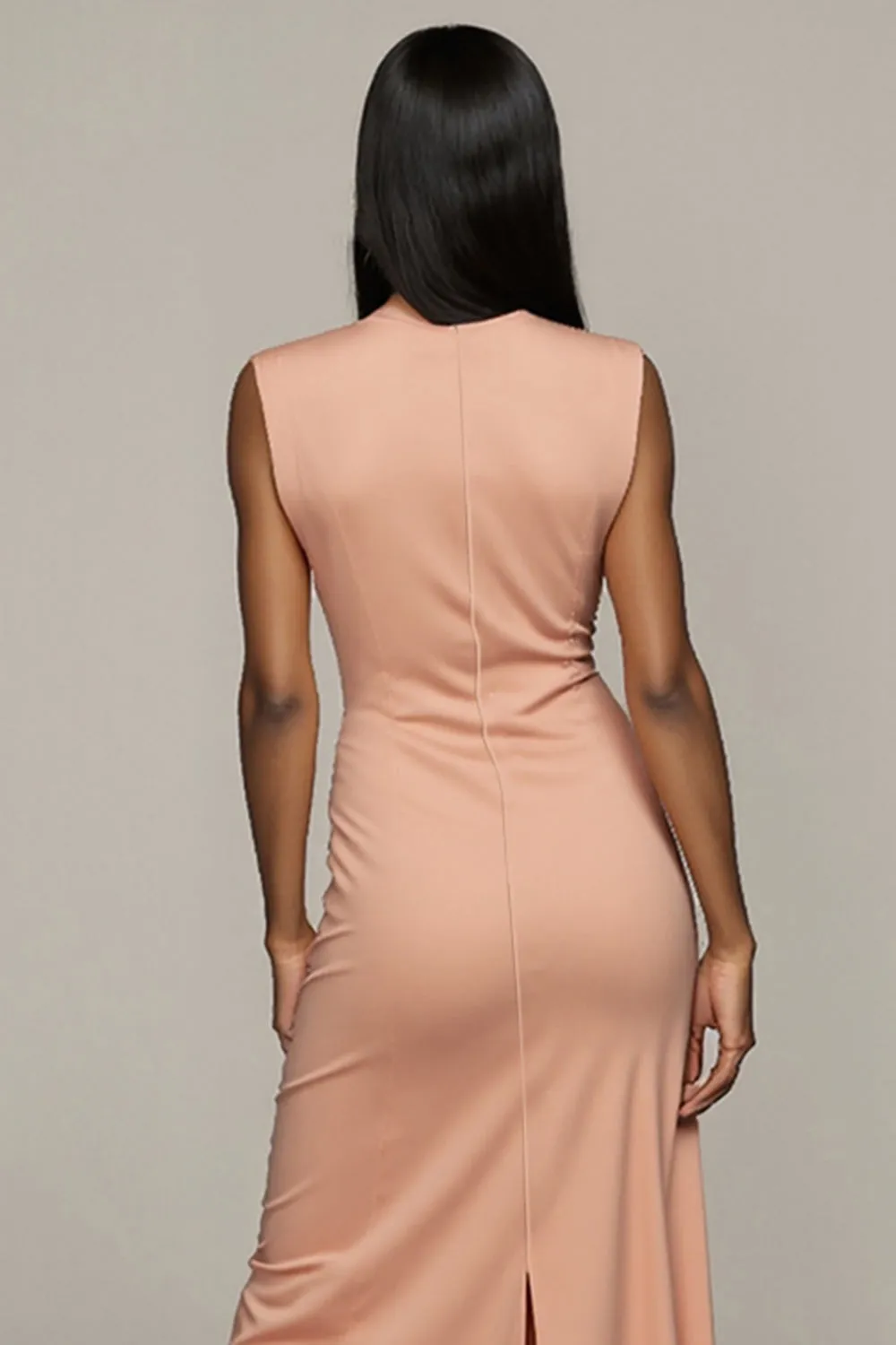 Blush Sheath Satin Long Formal Dress with Slit sold by Zapaka product image thumbnail 4