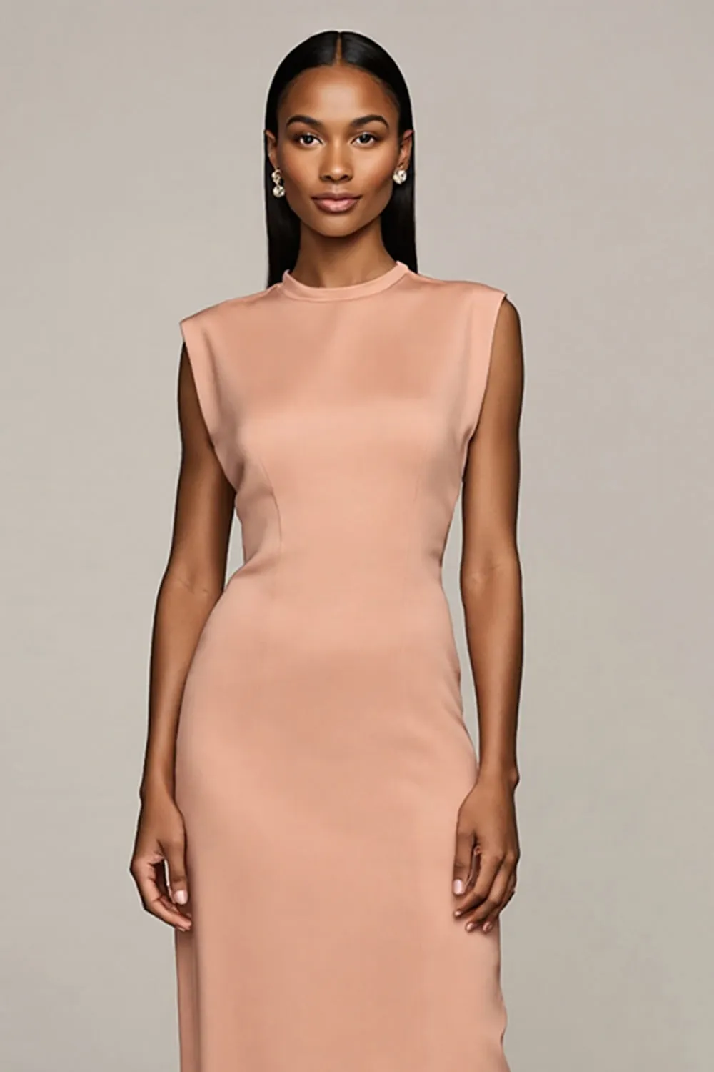 Blush Sheath Satin Long Formal Dress with Slit sold by Zapaka product image thumbnail 3