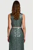 Sparkly Grey Green Sequins Bodycon Midi Semi Formal Dress with Ruffles sold by Zapaka