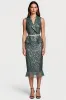 Sparkly Grey Green Sequins Bodycon Midi Semi Formal Dress with Ruffles sold by Zapaka