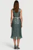 Sparkly Grey Green Sequins Bodycon Midi Semi Formal Dress with Ruffles sold by Zapaka