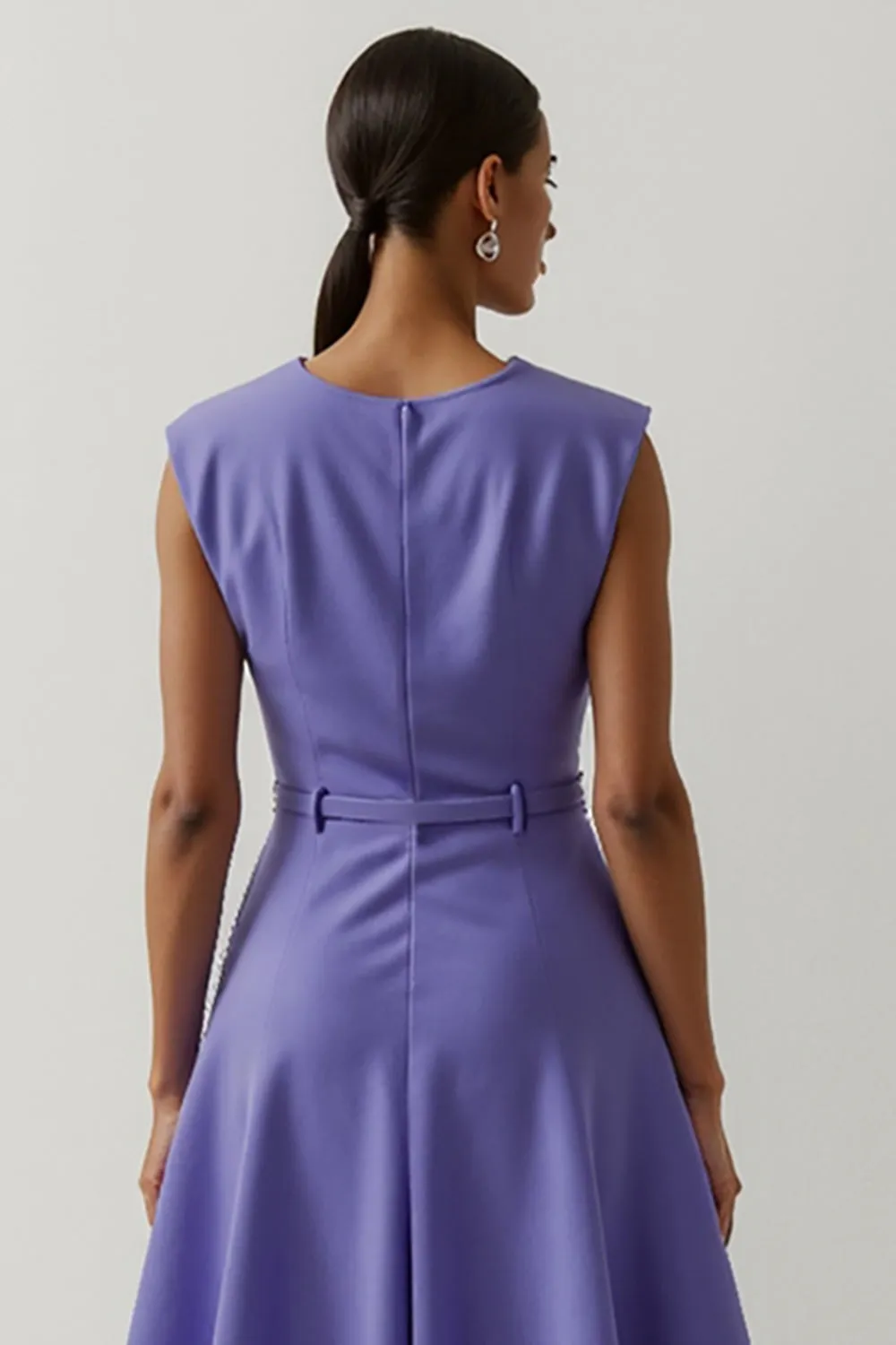 Purple Satin A Line Tea Length Semi Formal Dress with 3D Flower sold by Zapaka product image thumbnail 4