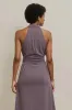 Purple Bodycon Satin Halter Midi Semi Formal Dress sold by Zapaka