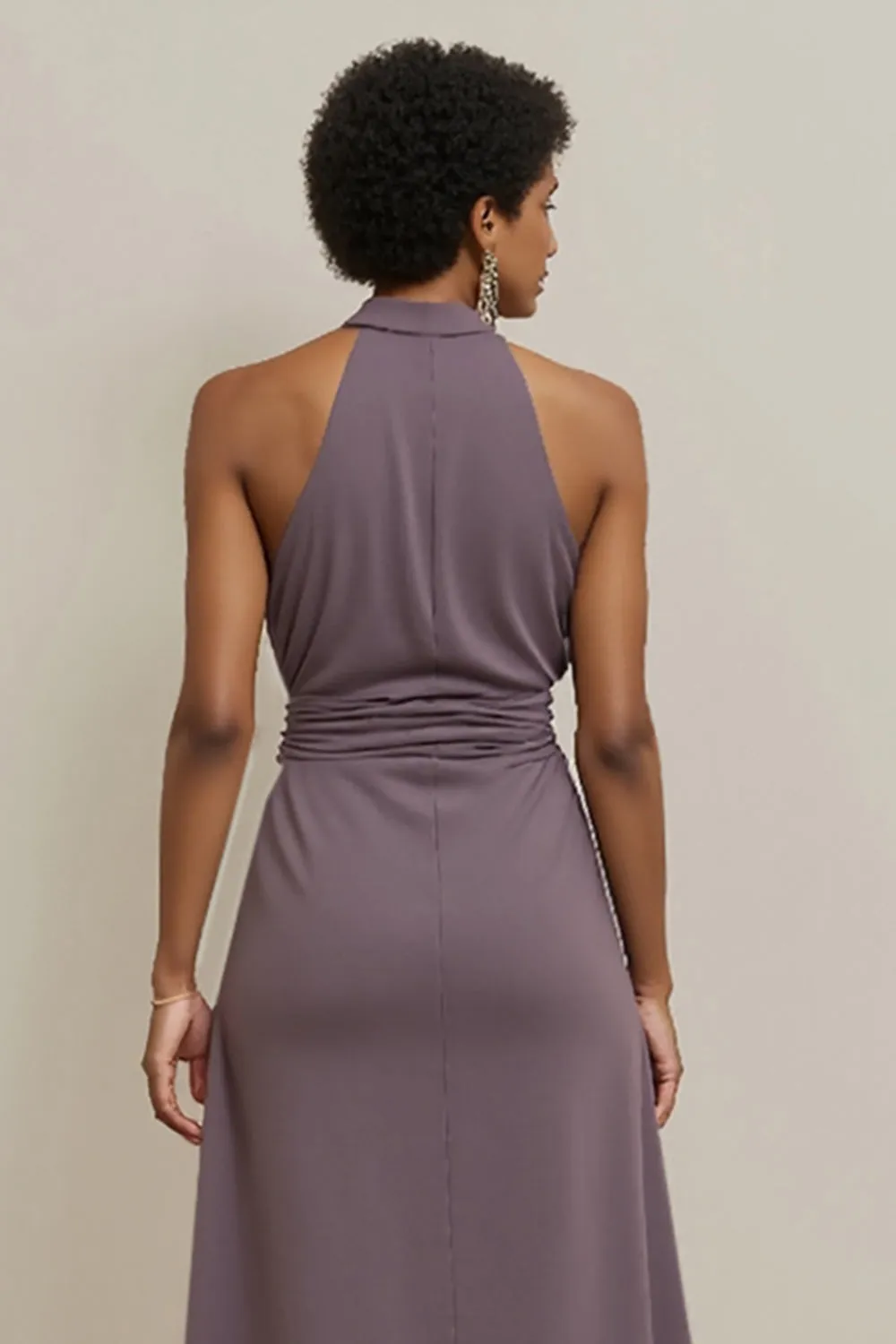 Purple Bodycon Satin Halter Midi Semi Formal Dress sold by Zapaka product image thumbnail 4