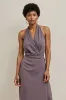 Purple Bodycon Satin Halter Midi Semi Formal Dress sold by Zapaka