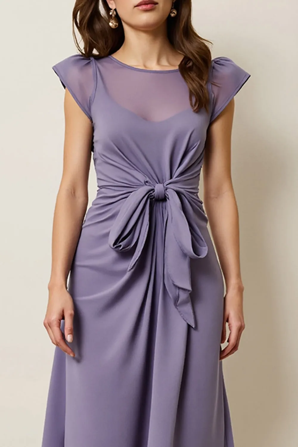 Grey Purple Chiffon A Line Semi Formal Dress with Sash sold by Zapaka product image thumbnail 3