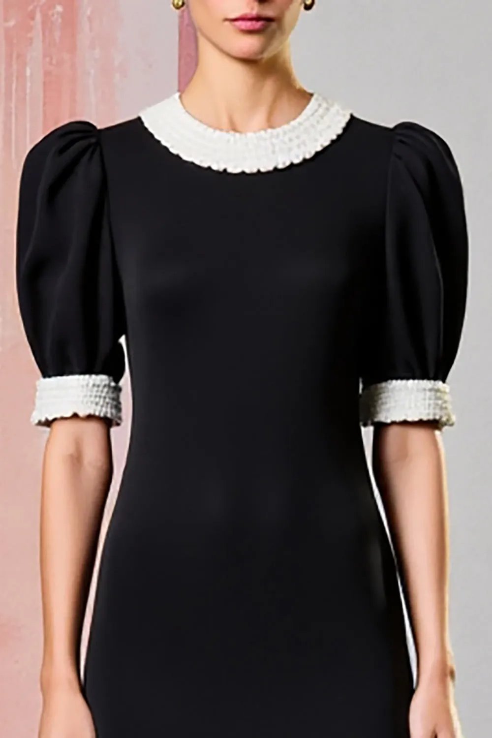 Black Round Neck Sheath Long Formal Dress with Short Sleeves sold by Zapaka product image thumbnail 3