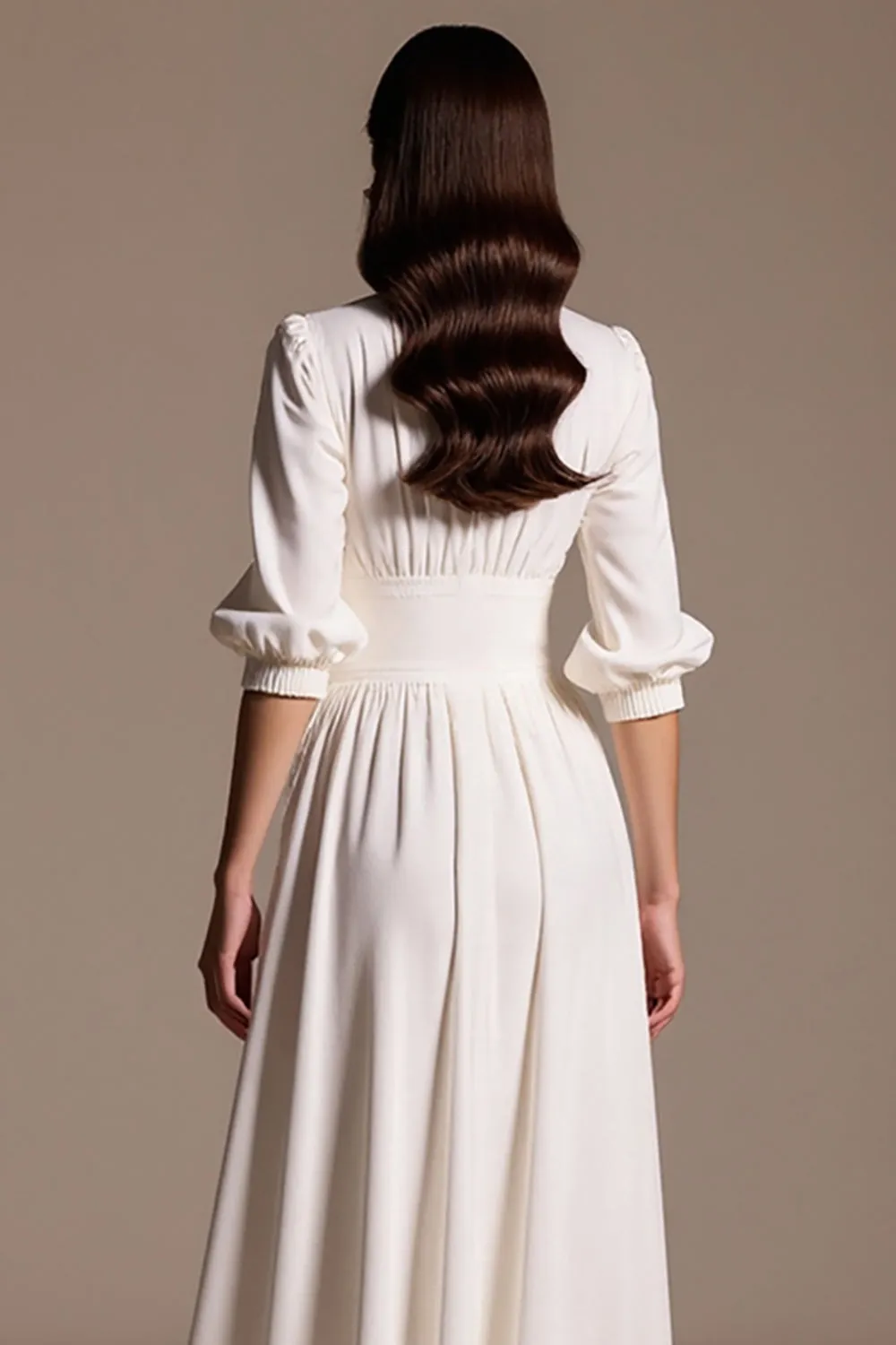 White A Line Long Formal Dress with Sleeves sold by Zapaka product image thumbnail 4