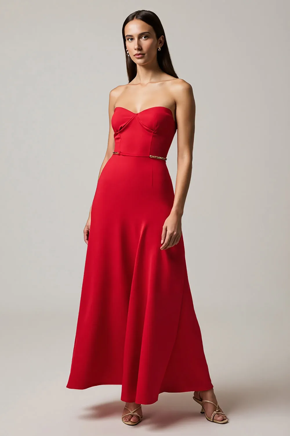 Red A Line Satin Long Formal Dress sold by Zapaka
