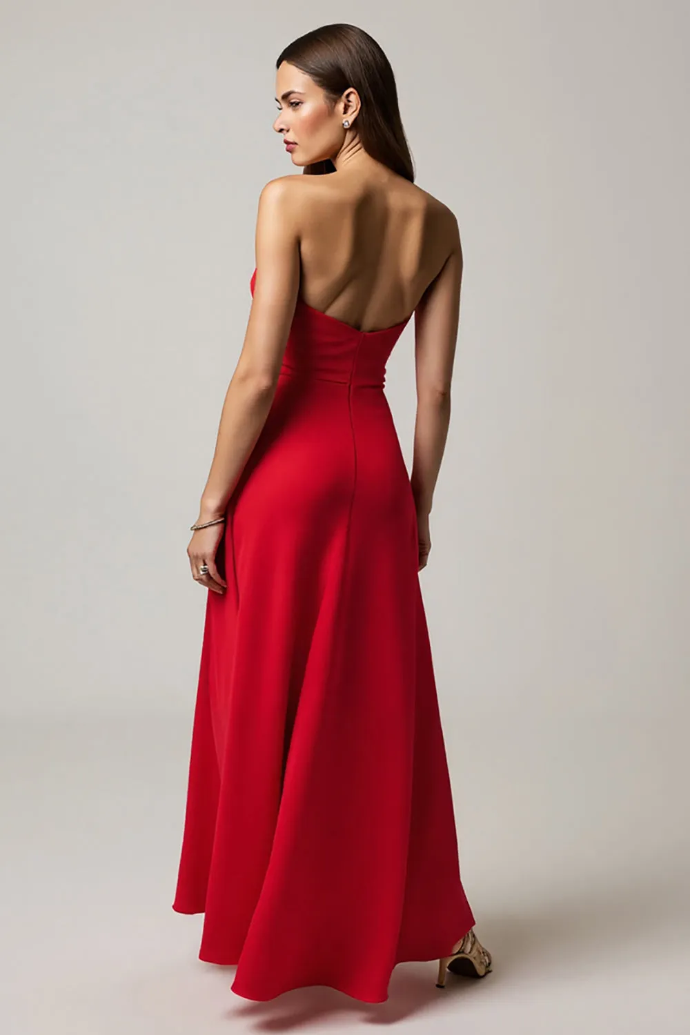 Red A Line Satin Long Formal Dress sold by Zapaka product image thumbnail 2