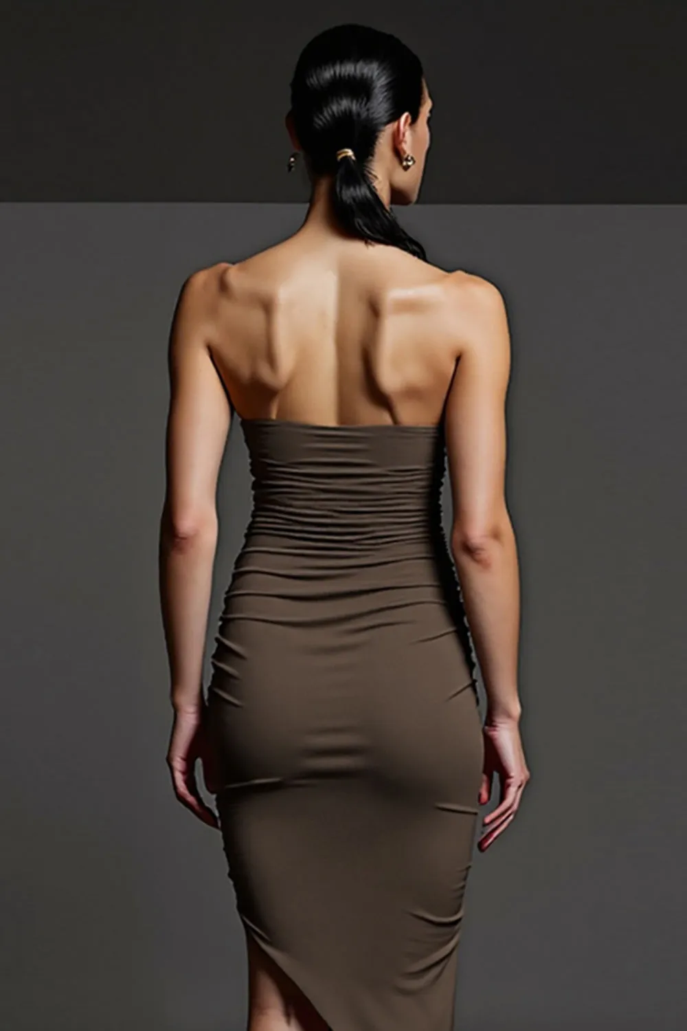 Coffee Bodycon Satin Midi Formal Dress with Slit sold by Zapaka product image thumbnail 4