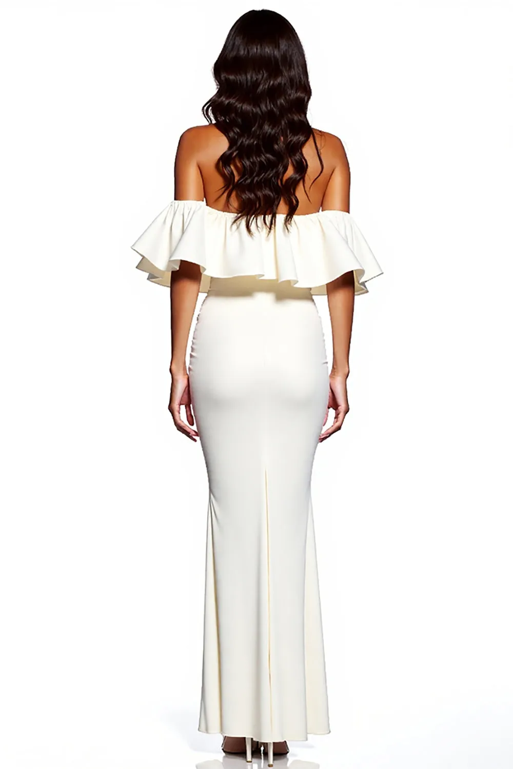 Mermaid Off the Shoulder Ruffled White Formal Dress with Slit sold by Zapaka product image thumbnail 2