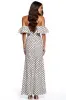 Off the Shoulder White Black Polka Dot Formal Dress with Slit sold by Zapaka