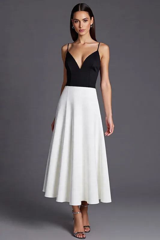 Ivory and Black Spaghetti Straps A Line Formal Dress sold by Zapaka