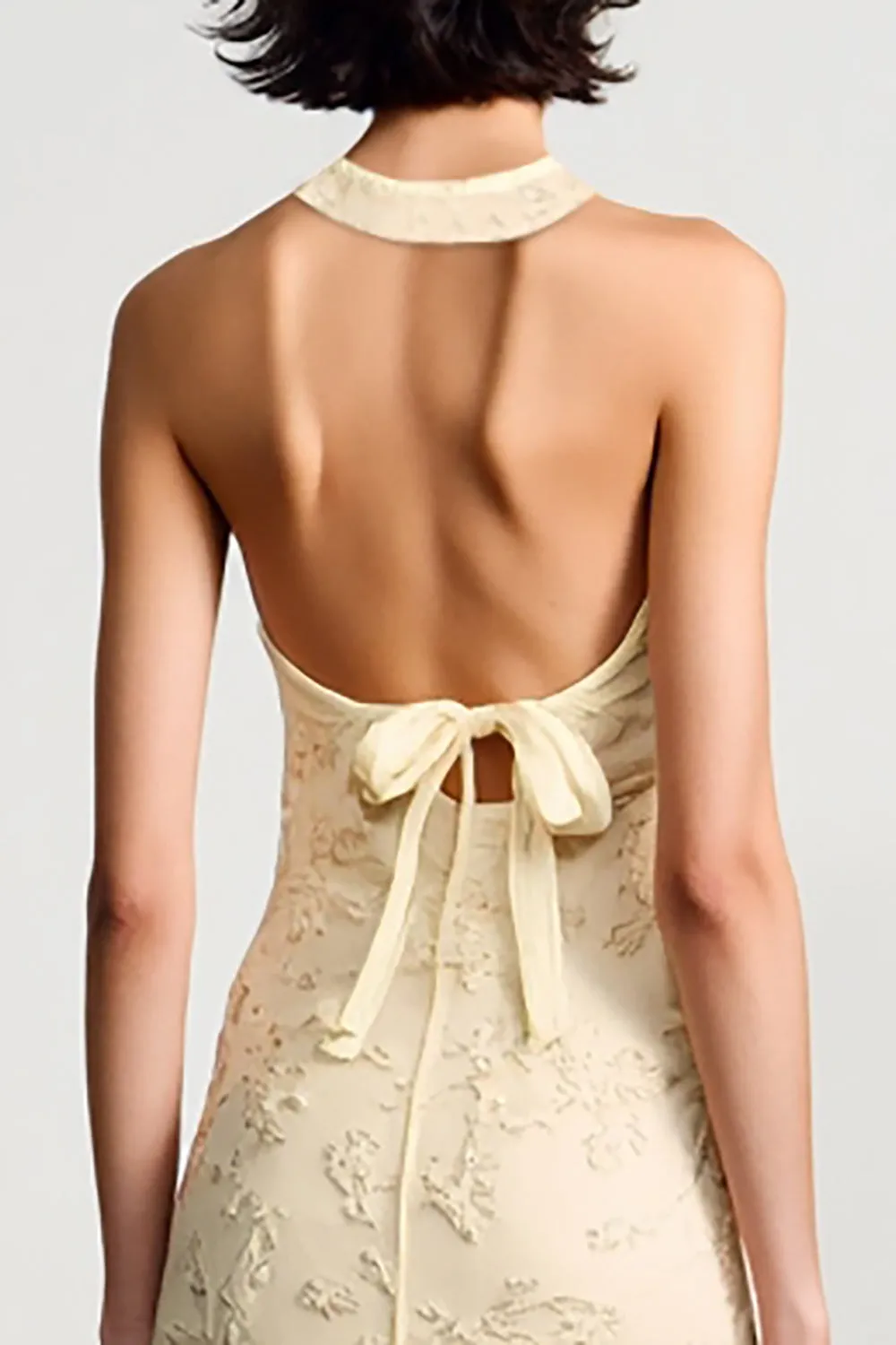 Apricot Round Neck Backless Midi Summer Dress with Appliques sold by Zapaka product image thumbnail 4