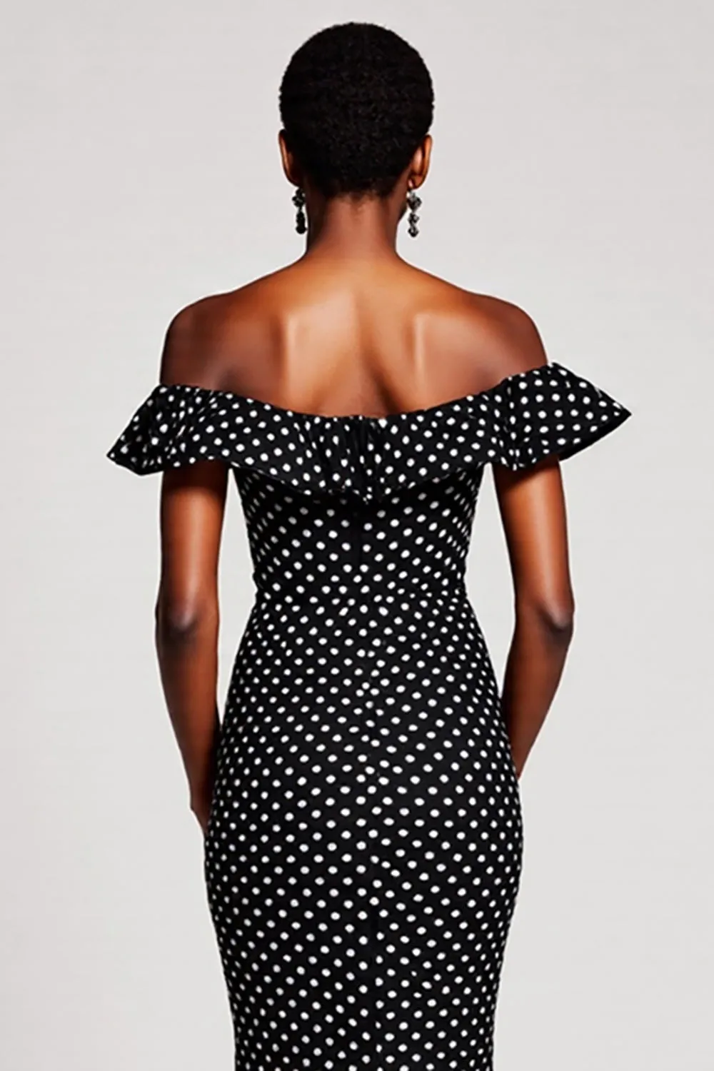 Off The Shoulder Mermaid Ruffled Black White Polka Dots Dress sold by Zapaka product image thumbnail 4