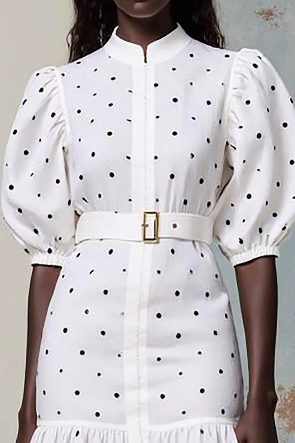 White A Line Midi Polka Dot Dress with Belt sold by Zapaka product image thumbnail 3