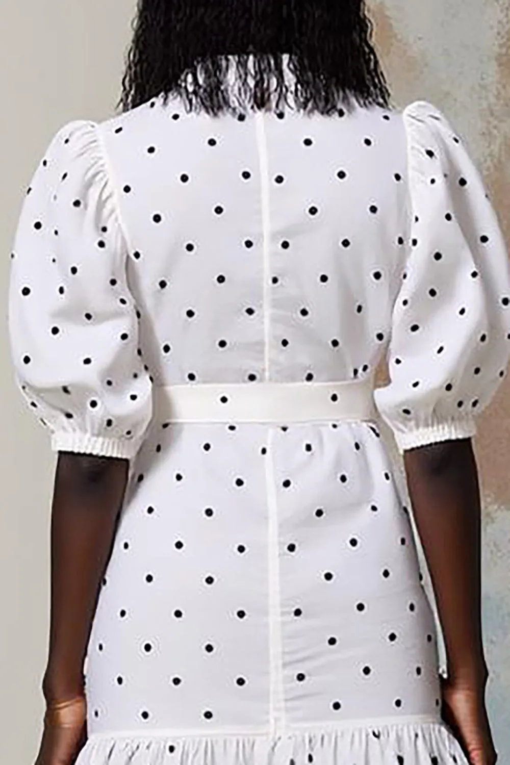 White A Line Midi Polka Dot Dress with Belt sold by Zapaka product image thumbnail 4