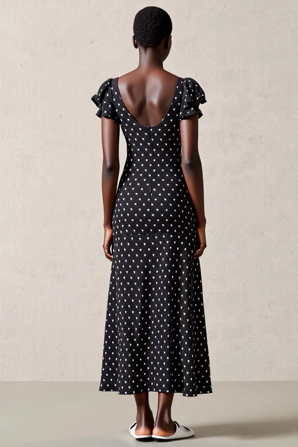 Black V-Neck A Line Polka Dot Dress sold by Zapaka product image thumbnail 2