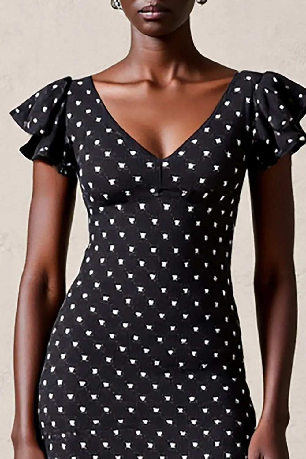 Black V-Neck A Line Polka Dot Dress sold by Zapaka product image thumbnail 3